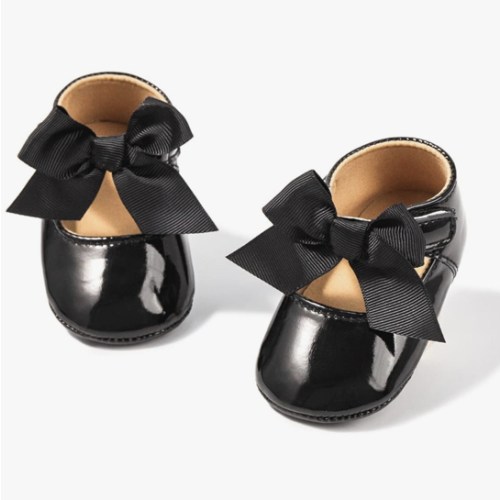 ohsofy Baby Girls Mary Jane Flats Soft Sole Non-Slip Bowknot Princess Wedding Dress Shoes Toddler Crib Shoes-black 6-12 months