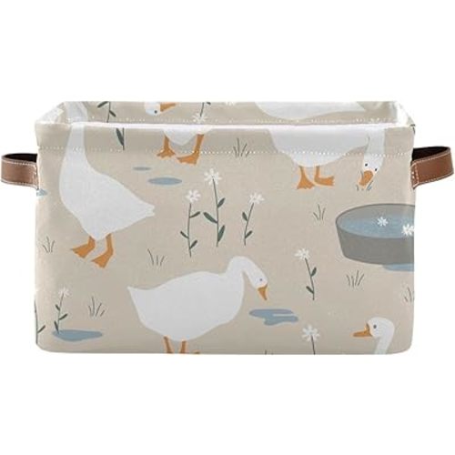 Aslsiy Toy Storage Basket Cute Goose Nursery Bins Doodle Flowers Baby Toys Box Canvas Clothes Shelf Basket Laundry Hamper Gift Baskets for Home Closet 1 Pcs