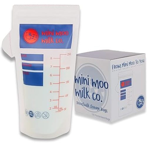 Breastmilk Storage Bags, 100 count, 8 Ounce, Leak-Proof Storage Bags with Easy Pour Spout, Extra Thick, Pre-Sterilized, Self-Standing Freezer Bags (Blue)