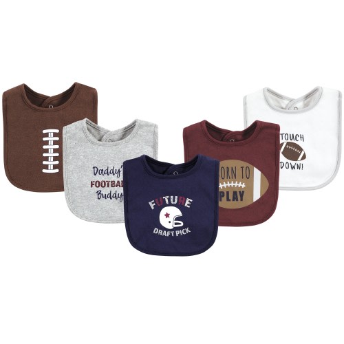 Hudson Baby Infant Boy Cotton Bibs, Brown Football, One Size - Brown Football - One Size