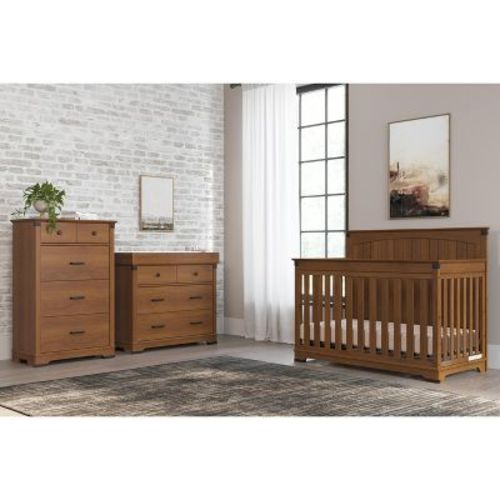 Child Craft Redmond Full Panel Crib, Changing Table Dresser & Chest 4 Piece Nursery Set (coach Cherry)