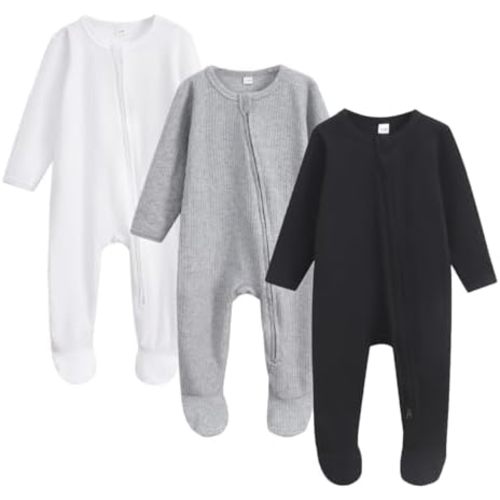 Bafeicao Newnorn Baby Footie Romper with Mitten Cuffs 2-Way Zipper Cotton Pajamas One-piece Jumpsuit Sleeper Infant Clothes