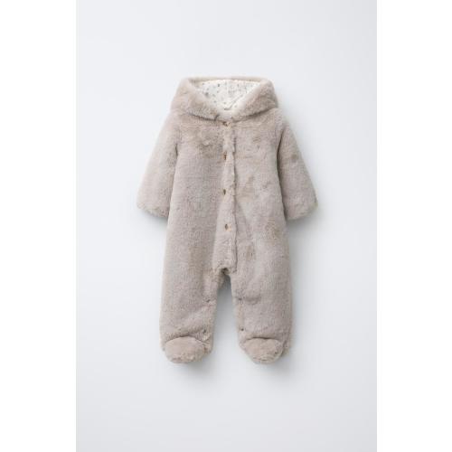FAUX FUR HOODIE ROMPER - Beige | ZARA United States