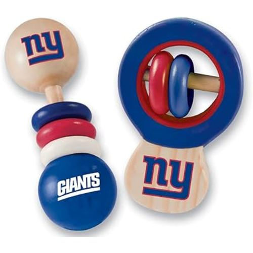 MasterPieces NFL New York Giants Natural Wood, Non-Toxic, BPA, Phthalates, & Formaldehyde Free, Baby Rattle Set, 2 Pieces