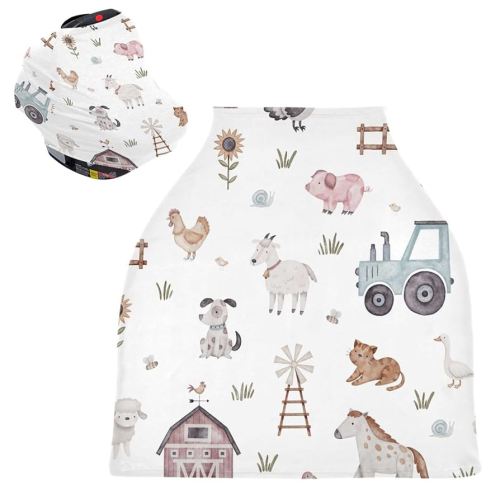 Kigai Farm Animals Baby Car Seat Covers for Newborn, Breathable Nursing Cover for Breastfeeding Moms, Baby Stroller/Shopping Cart/Stretchy Carseat Cover for Boy & Girl