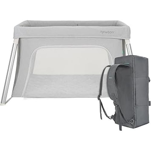 Newton Baby Compact Travel Crib & Play Yard | Breathable & Washable Mattress, Foldable Carry-On Size, Backpack Straps, Gray, Newton Bassinet Attachment NOT Compatible