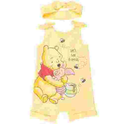 Disney Winnie the Pooh Baby Girl's Romper & Headband Outfit, One-Piece Clothes