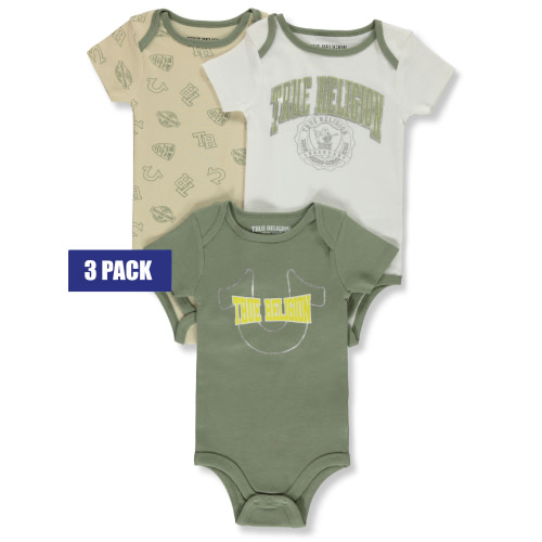 True Religion Baby Boys' 3-Pack Varsity Bodysuits