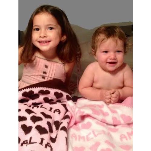 Snuggle Blanket - Names In Knit, White, Light Pink, Hearts
