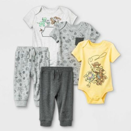 Baby Boys' 5pk Disney Toy Story Short Sleeve Bodysuit Gray/white/yellow - Newborn