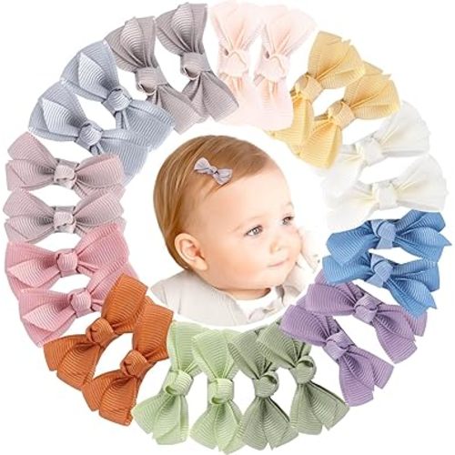 OAOLEER 2inch Baby Hair Clips, 24 Pieces/12 Pairs Fully Lined Baby Bows Hair Pins for Baby Girls Infants Toddlers 12 Colors in Pairs (Style C)
