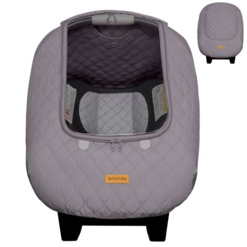 liuliuby Baby Car Seat Weather Shield | Warm Quilted Winter Cover with Clear Window for Infant Carseat | Keeps Babies & Newborn Protected in Cold | Car Seat Cover for Boys & Girls (Gray)