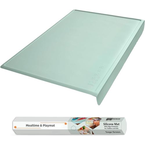 Silicone Placemats for Toddlers & Kids with Angle-Protective Safety Edge – Baby Placemats for Restaurants & Dining Table – Non-Slip & BPA-Free Food Mat – 1.5mm Thick, 18"x12", Sage Green