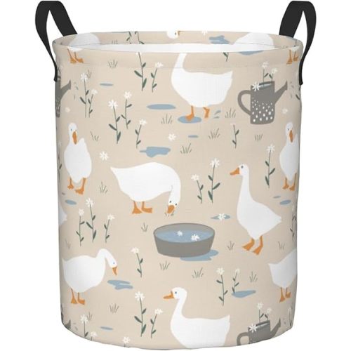 Cute Doodle Goose Flowers Collapsible Laundry Basket with Handle Waterproof Hamper Storage Organizer Large Bins for Dirty Clothes,toys