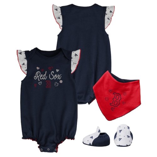 Girls Newborn & Infant Boston Red Sox Navy 3-Piece Home Plate Bodysuit, Bib & Booties Set