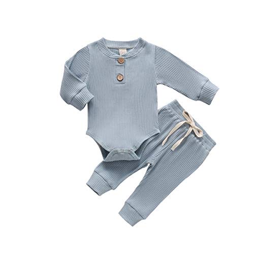 Newborn Baby Boy Girl Clothes Ribbed Knitted Cotton Long Sleeve Romper Long Pants Solid Color Fall Winter Outfits