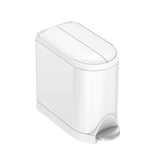 simplehuman 10 Liter / 2.6 Gallon Butterfly Lid Bathroom Step Trash Can, White Steel
