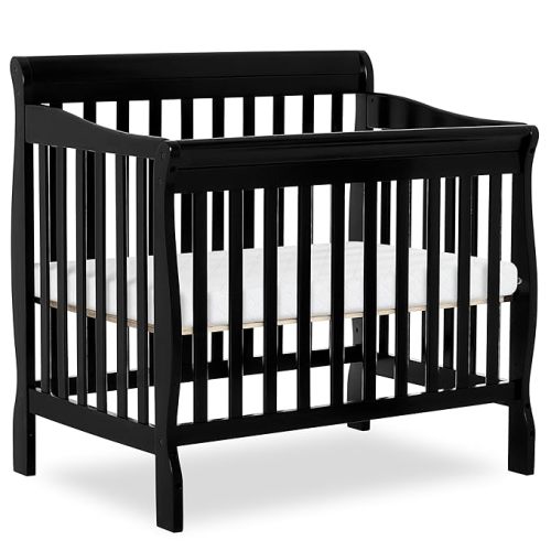 Dream On Me Aden 4-in-1 Convertible Mini Baby Crib in Black, GreenGuard Gold & JPMA, Sustainable Pinewood, Non-Toxic Finish, 3 Mattress Heights, Converts to Mini Day & Twin-Size Bed