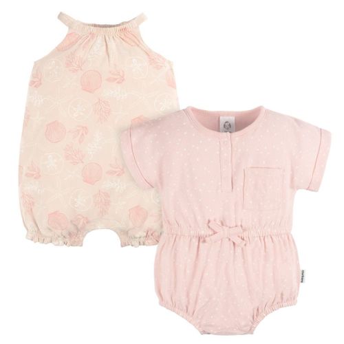 Gerber Baby & Toddler Girls' Romper - Shells - 0-3 Months - 2-pack
