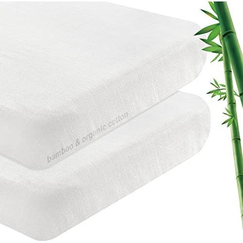 Muslin Bedside Sleeper Bassinet Sheets 2 Pack to Fit Milliard & MiClassic & Mika Micky Bassinet, Soft and Breathable Bamboo Cotton Muslin Bassinet Sheet(34"x21"x5") for Boys and Girls, White