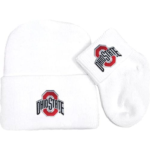 Ohio State Buckeyes Newborn Baby Knit Cap and Socks Set White