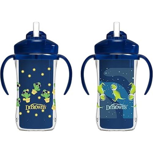 Dr. Brown's Milestones Insulated Straw Cup, Blue, 2 Pack