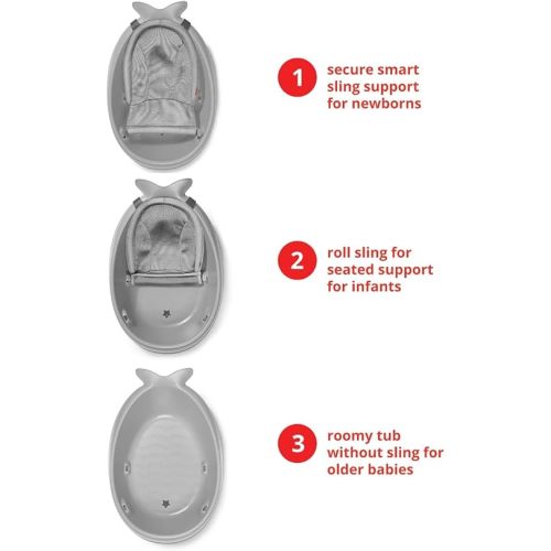 Skip Hop Infant Bath Tub 3-Stage Grow With Baby Smart Sling MOBY Bathtub Grey Age 0+