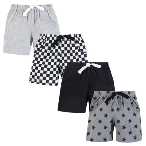 Hudson Baby Infant Boys Shorts Bottoms 4-Pack, Black Gray Stars, 2T