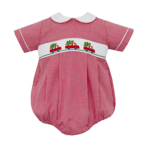 Christmas Trees W/ Trucks Bubble- Red Gingham