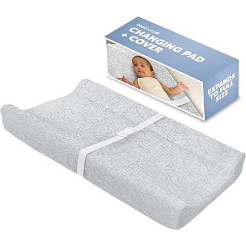 Jool Baby Changing Pad - Contoured, Waterproof & Non-Slip, Includes a Cozy, Breathable, & Washable Cover (Gray/Wave)