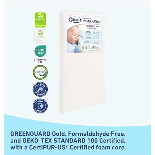 Graco Premium Crib & Toddler Mattress - GREENGUARD Gold and OEKO-TEX STANDARD 100 Certified, CertiPUR-US Certified Foam, Machine Washable Cover, Waterproof Sleep Surface, Fits Crib & Toddler Bed