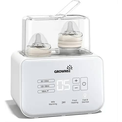 Baby Bottle Warmer, Grownsy 8-in-1 Fast Milk Warmer with Timer Breastmilk or Formula, Fits 2 Bottles, Accurate Temperature Control, with Defrost, Sterili-zing, Keep, Heat Baby Food Jars Function
