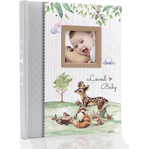 Holoary First 5 Years Baby Memory Book - 76 Colourful Illustrated Keepsake Journal Pages Record Book Album for Newborn Baby Boy or Girl, Woodland Animals Design