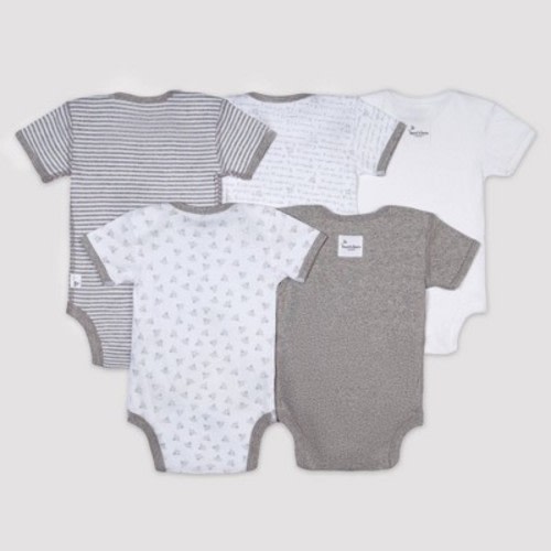 Burt's Bees Baby® Organic Cotton 5pk Short Sleeve Bodysuit Set - Heather Gray, Size: 12M