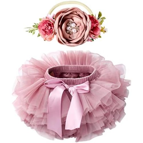 Tutu.kk Toddle Tutu Skirt for Baby Girl with Diaper Cover, Soft Baby Tutu Dress 0-6months with Flower Headband
