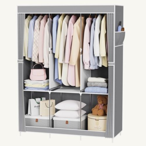 Riousery Portable Closet, 51 Inch Wardrobe Closet for Hanging Clothes 6 Storage Organizer Shelves, Grey