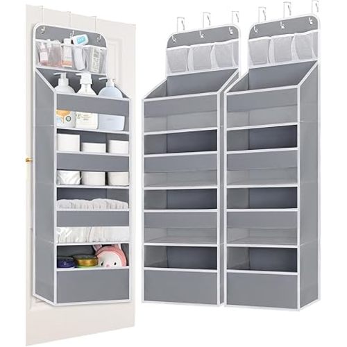 2 Pack Over the Door Organizer with 4 Large Capacity Pocket, 55lb Load Heavy Duty Kid's Room Organizer for Diaper Toys Behind Door Hanging Organizers for Bathroom Nursery Baby Closet Organizer