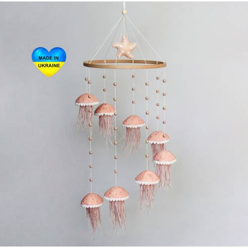 Baby mobile with jellyfish - Mobile baby ocean - Nursery mobile for girl - Crib mobile sea - Hanging mobile nautical - Cot mobile nursery
