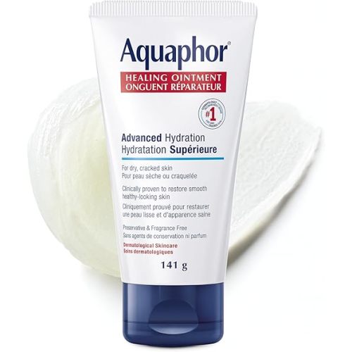 Aquaphor Healing Ointment, Multipurpose Ointment for Dry, Cracked Skin, Chafing, Cuticle Care, Fragrance Free, Non Greasy and Non Comedogenic Body Moisturizer, Dermatological Skin Care, 141g Tube
