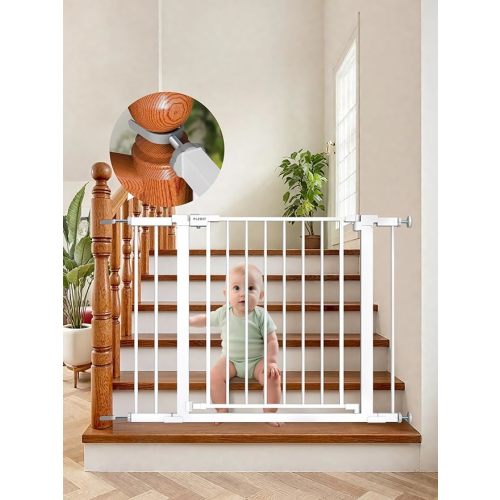 Baby Gate for Stairs, 30'' Tall, 29.5-40.5" Wide Dog Gate for Stairs, Walk Thru Auto Close Metal Pet Gate for The House, Stairs and Doorways, Child Gate Pressure Mounted Dog Gate Indoor - White