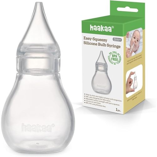 Haakaa Silicone Baby Nasal Aspirator | Nose Bulb Syringe | Easy-Squeezy Baby Nose Cleaner, 0m+ Newborn Infant &Toddler - BPA Free Silicone