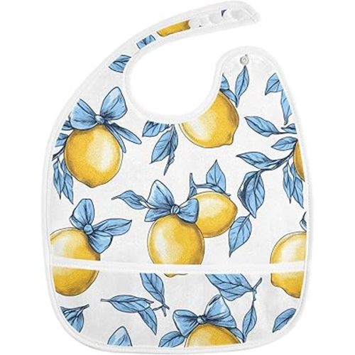 Bolaz Lemon Bow Leaves Baby Bibs for Eating Food Feeding Waterproof Toddler Bib Apron Boys Girls Soft Adjustable Set of 2