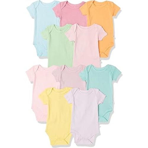 HonestBaby 10-Pack Short Sleeve Bodysuits One-Piece for Infant Boys, Girls, Unisex Baby 100% Organic Cotton