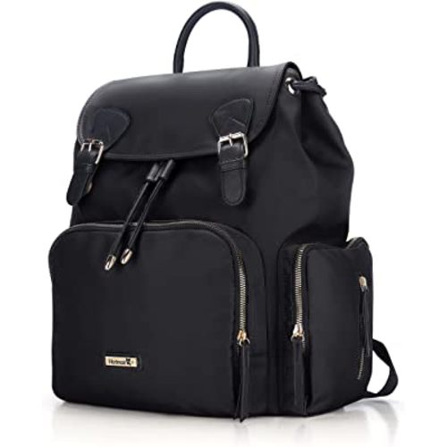 Hafmall Diaper Bag Backpack, Multifunctional Stylish Baby Bag with Stroller Hooks for Boys Girls, Travel Diaper Backpack for Mom Dad, Black Maternity Nappy Bag