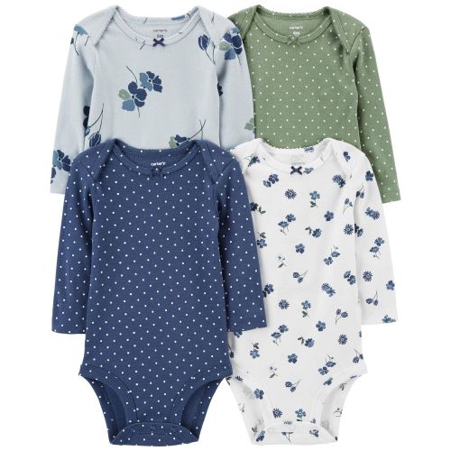 Baby 4-Pack Long-Sleeve Floral & Polka Dot Bodysuits - Carter's | Carter's