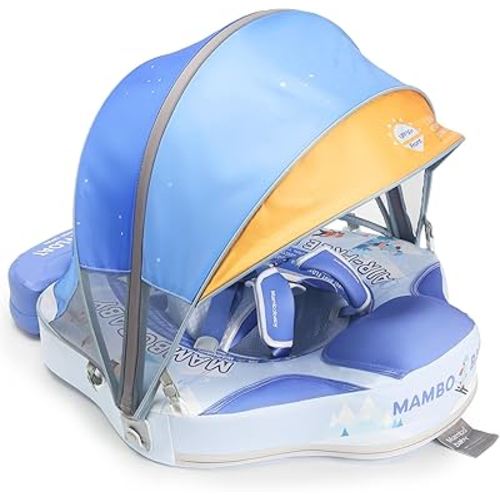 Baby Floats for Pool with Canopy Removable UPF 50+ UV Sun Protection Canopy Mambobaby Float Non Inflatable Upgrade Add Tail Avoid Flip Waterproof Skin-Friendly Infant Swim Float 3-24 Months