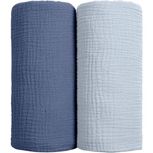 lulumoon Muslin Swaddle Blanket Baby - Cotton Swaddling Blanket Soft Baby Receiving Blanket Neutral 2Pack(Navy)