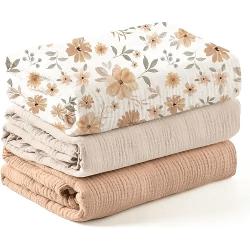 Konssy 3 Pack Muslin Swaddle Blankets for Unisex, Newborn Receiving Blanket, Large 47 x 47 inches, Soft Breathable Muslin Baby Swaddles for Boys & Girls
