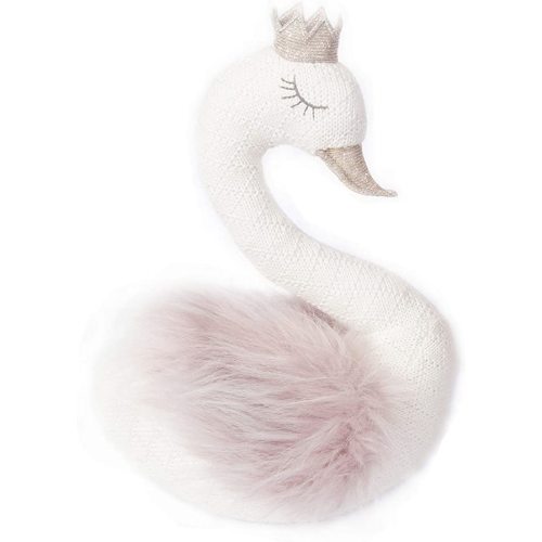 MON AMI Knit Crochet Stuffed Swan Princess with Glitter Crown & Lux Fur Wings, Great Adorable Plush Toy Gift for Little Girls, Toddlers, Pre-School Kids, White, 12"