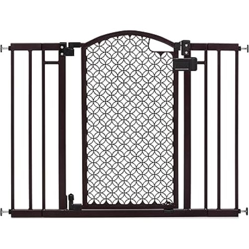 Summer Infant Modern Home Walk-Thru Safety Pet and Baby Gate, 28"-42" Wide, 30" Tall, Pressure or Hardware Mounted, Install on Wall or Banister in Doorway or Stairway, Auto Close Door - Espresso